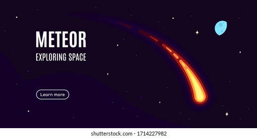 Space banner with meteor (asteroid). Space research concept banner, exploring outer spase. Flat style vector illustration