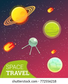 Space banner with planets, comet, stars. design elements