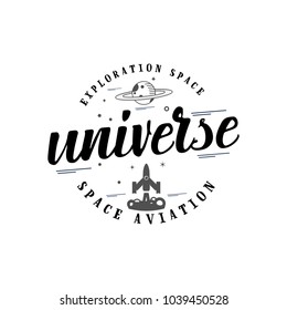 Space - a banner, planets in the universe, can be used as a patch, badge, sticker. Vector illustration.