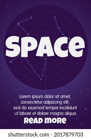 Space banner or poster design for universe exploration and study thematic flat vector illustration. Exploration of galaxy and cosmos, space development.
