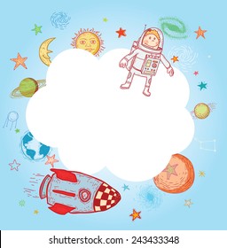 Space  Banners or Bookmarks, hand drawn vector illustration.