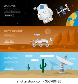 Space banners. Open space. Rover on Mars.