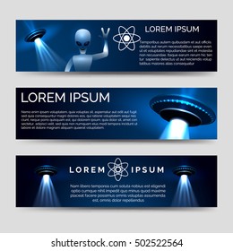 Space banners set with alien and spaceship vector iluustration