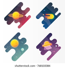 Space banners set with planets, comet, stars. design elements