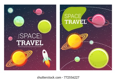 Space banners set with planets, comet, stars. design elements