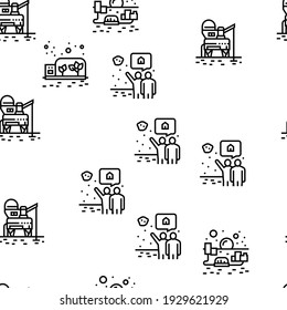 Space Base New Home Vector Seamless Pattern Thin Line Illustration