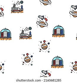 Space Base New Home Vector Seamless Pattern Thin Line Illustration