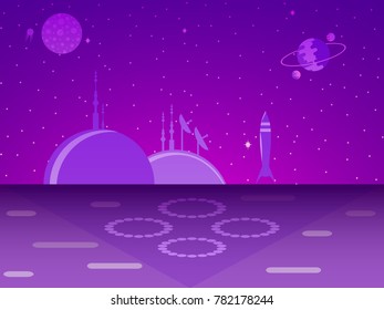 Space base on the planet. Colonization. Futurism. Vector illustration