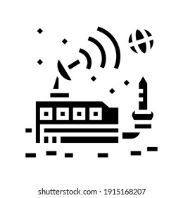 space base sending signal on earth glyph icon vector. space base sending signal on earth sign. isolated contour symbol black illustration