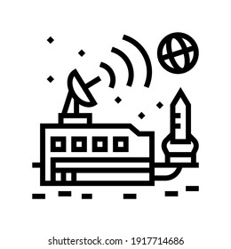 space base sending signal on earth line icon vector. space base sending signal on earth sign. isolated contour symbol black illustration