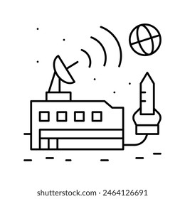 space base sending signal on earth line icon vector. space base sending signal on earth sign. isolated contour symbol black illustration