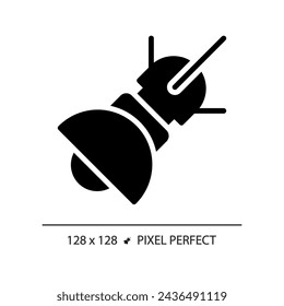 Space based radar pixel perfect black glyph icon. Tracking system. Satellite technology. Earth observation. Silhouette symbol on white space. Solid pictogram. Vector isolated illustration