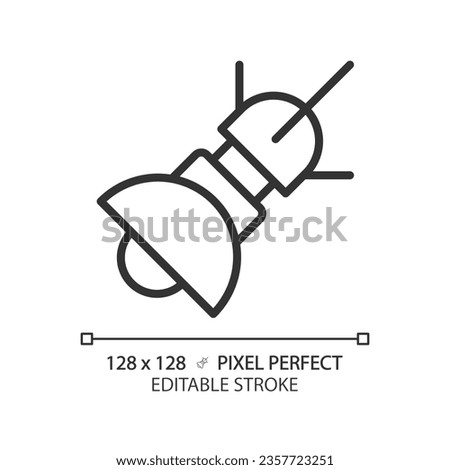 Space based radar pixel perfect linear icon. Tracking system. Satellite technology. Earth observation. Thin line illustration. Contour symbol. Vector outline drawing. Editable stroke