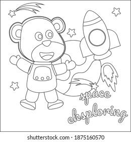 Space bear or astronaut in a space suit with cartoon style. Creative vector Childish design for kids activity colouring book or page.