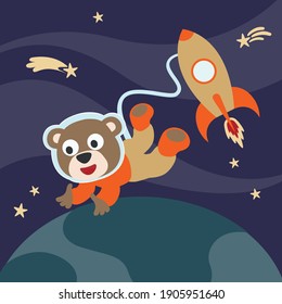 Space bear or astronaut in a space suit with cartoon style. Can be used for t-shirt print, kids wear fashion design, invitation card. fabric, textile, nursery wallpaper, poster and other decoration.