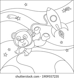 Space bear or astronaut in a space suit with cartoon style. Creative vector Childish design for kids activity colouring book or page.