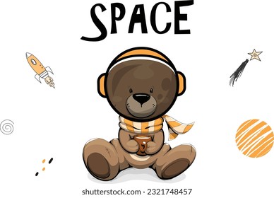 Space Bear Print Casual T-Shirt Design, Shirt print design, Space shirts