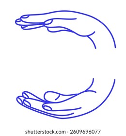 The space between the palms. Hand gesture doodle icon. Contour vector illustration