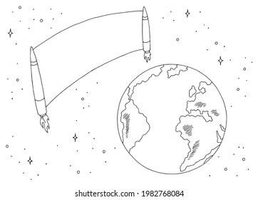 Space billboard graphic black white sketch illustration vector