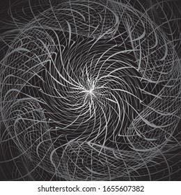 Space, birth of star. Abstract linear black and white Spiral Background. High Saturated. Gradients Different Geometrical Shapes