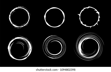 Space black hole set. Swirl abstract circles. Isolated vector illustration.