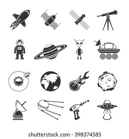 Space Black Icons Set. Vector Illustration