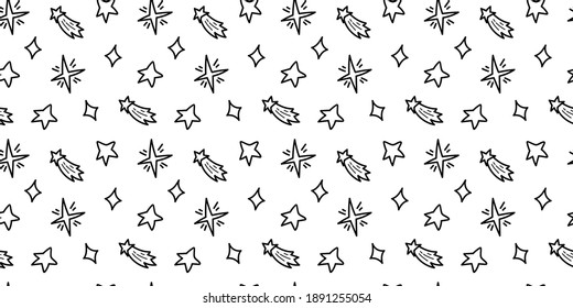 Patrón sin fisuras de doodle blanco y negro espacial - papel digital de línea celeste dibujado a mano con espacio y estrellas, niños lindos sin costura para el tejido, scrapbooking, papel envolvente