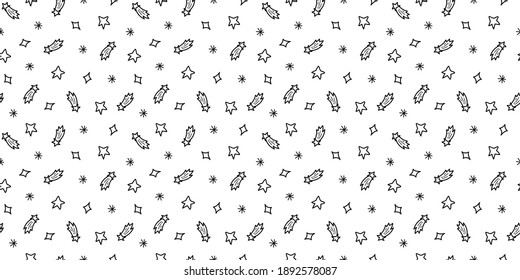 Patrón sin fisuras de doodle blanco y negro espacial - papel digital de línea dibujado a mano con espacio, estrellas y cometa, niños lindos abstractos sin costura fondo para textiles, scrapbooking, papel envolvente