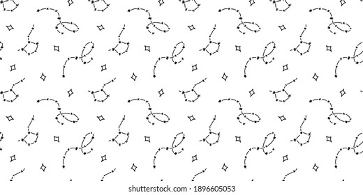 Space black and white doodle seamless pattern - hand drawn celestial line digital paper with space and stars, cute kids seamless background for textile, scrapbooking, wrapping paper