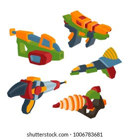 Space Blaster. Futuristic laser weapons. A fanstic gun. Vector illustration in a cartoon style.