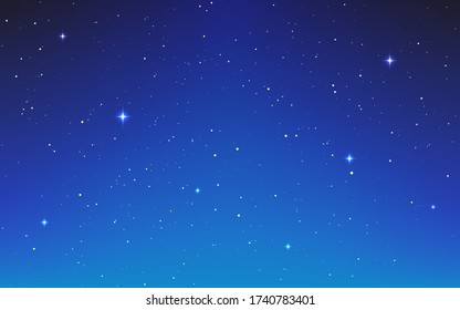 Fondo azul espacial. Textura neutra Cosmos con estrellas brillantes blancas. Universo mágico de las estrellas. Galaxia de colores estrellados. Hermosa noche cósmica. Ilustración vectorial.