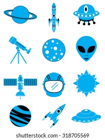 Space blue icons set