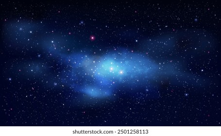 Space Blue Sky Night Background,Starry Night Galaxy with Cloudy and Nebula Sparkle,Vector Beautiful fantasy Universe light of star field and milky way and colourful cosmos stardust