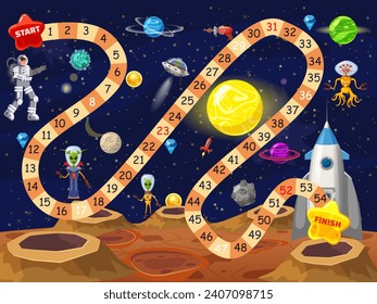 Space Boardgame astronaut, spaceship, rocket, UFO, step boardgame path