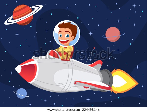 宇宙ロケットベクター漫画のイラストを運転する宇宙少年 のベクター画像素材 ロイヤリティフリー