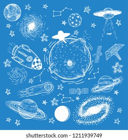 Space boy set, hand drawn vector illustration.