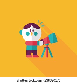 Space boy and telescope flat icon with long shadow,eps10