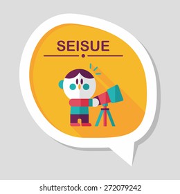 Space boy and telescope flat icon with long shadow,eps10