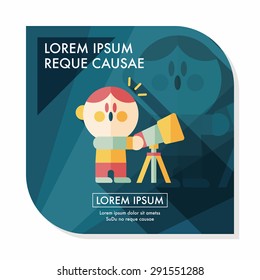 Space boy and telescope flat icon with long shadow,eps10