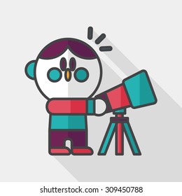 Space boy and telescope flat icon with long shadow, eps10