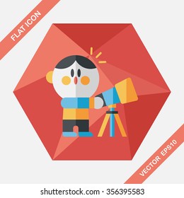 Space boy and telescope flat icon with long shadow,eps10