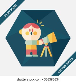 Space boy and telescope flat icon with long shadow,eps10