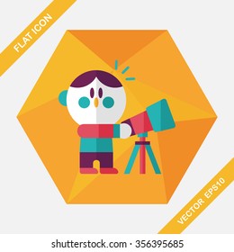 Space boy and telescope flat icon with long shadow,eps10