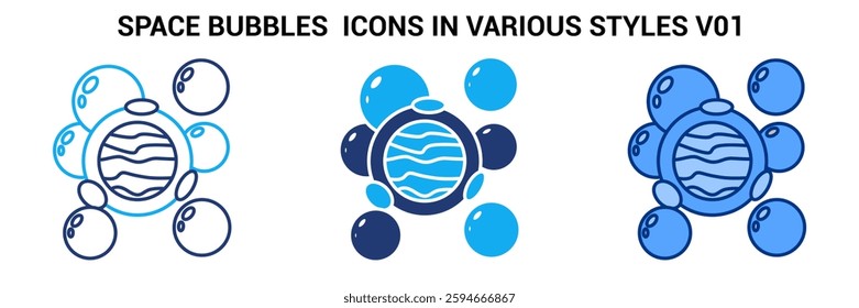 Space Bubbles icon represented by some Bubbles in space Blue, Dualline, Dualtone style.