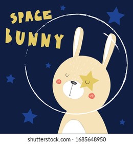 space bunny illustration vector design for kids tee