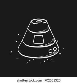 Space capsule icon in doodle sketch lines. Astronaut, space craft 
