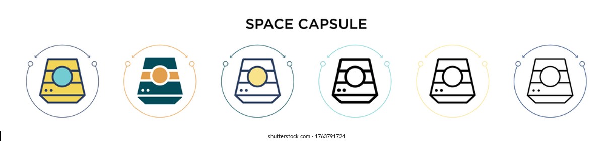 Space capsule icon in filled, thin line, outline and stroke style. Vector illustration of two colored and black space capsule vector icons designs can be used for mobile, ui, web