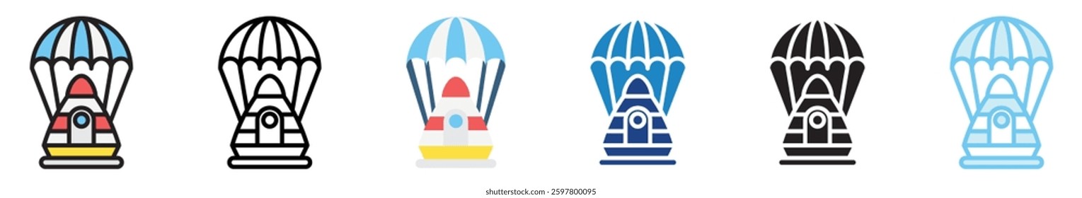 Space Capsule multi style, mini illustration icon set. outline, flat, glyph, line color, UI, UX, app and web, digital or print. vector EPS 10 related to education, technology, space and galaxy.