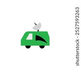 Space Car Vector. News Van. News van icon. Satellite truck. Remote television broadcasting. Flat design, linear and color styles. Isolated vector illustrations