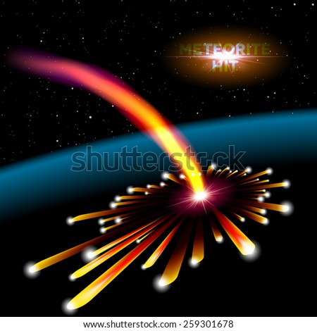 Space card with meteorite hit and explosion 